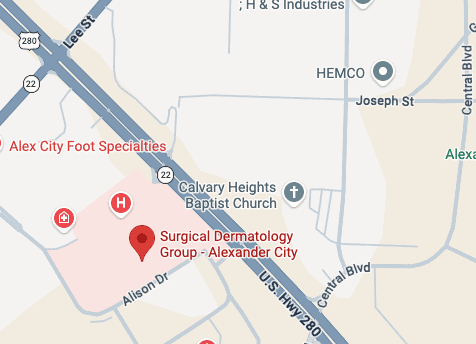 Map showing the location of Alexander City